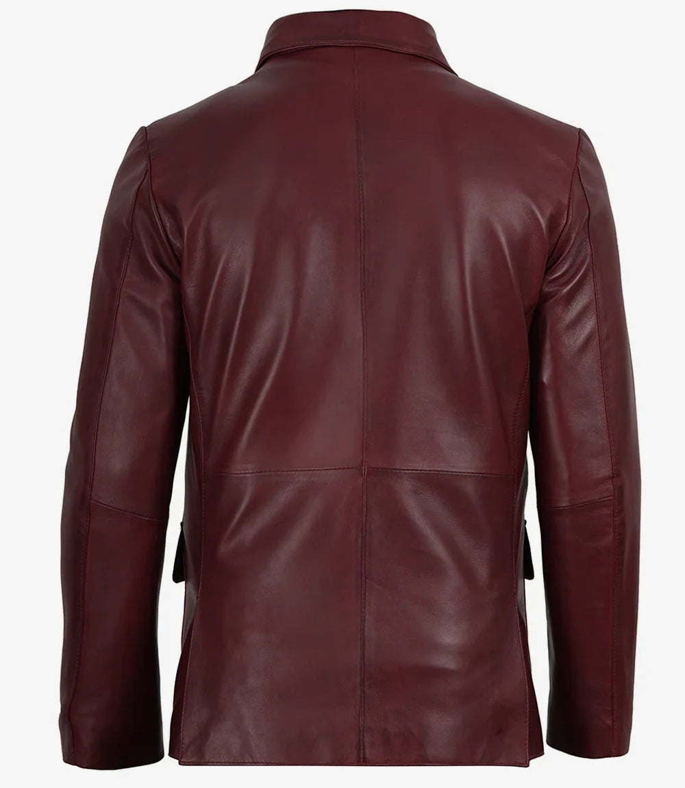 Maroon lambskin leather blazer for men by NSM Jackets