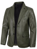 Side Angle of Men’s Green Real Leather Blazer