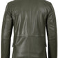 Olive green leather blazer for men by NSM Jackets, front detail