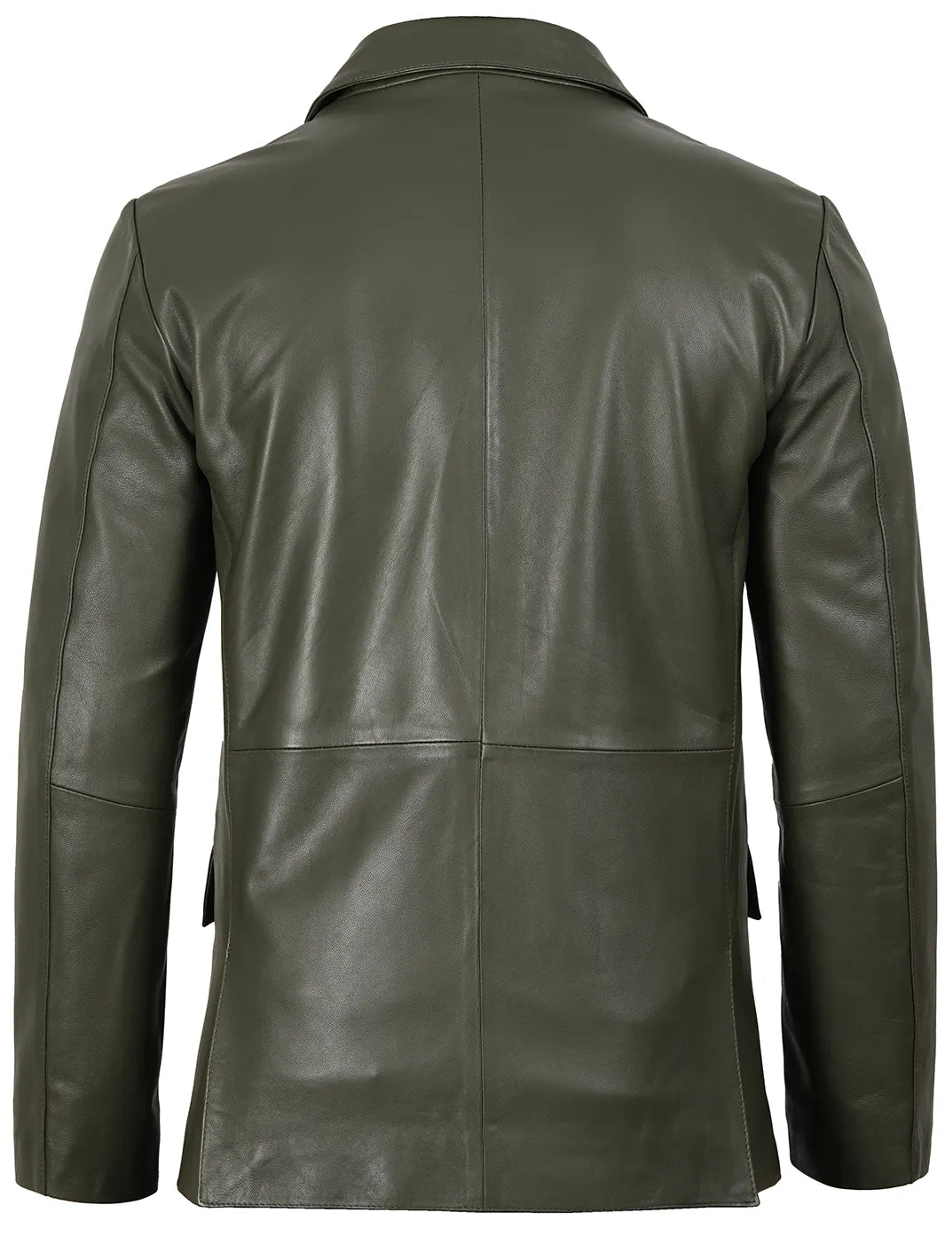 Olive green leather blazer for men by NSM Jackets, front detail