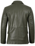 Back View of Men’s Olive Leather Blazer – Tailored Fit