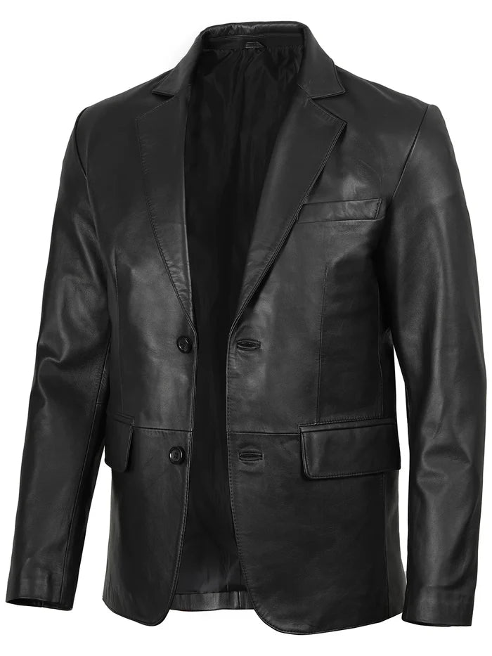 Men’s Leather Blazer Jacket in Black – Side Angle