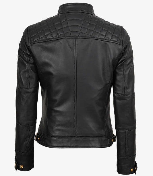 Leather jacket for women biker style, gold hardware detail