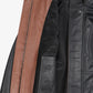 Hazel leather jacket for women, black with brown panel detail