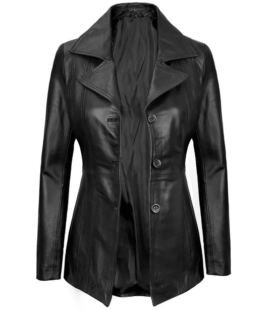 Blair Women's Black Leather Blazer - Front View