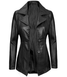 Blair Women's Black Leather Blazer - Front View