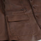Earl leather blazer brown, zip chest pocket detail