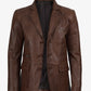 Earl men's brown leather blazer, flap pocket detail view