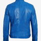 Blue leather cafe racer jacket for men, front detail