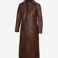 Men's brown leather coat, full front view