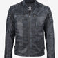 Felix men's washed leather jacket, quilted shoulder detail