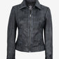Nora women's black leather jacket by NSM Jackets, front view