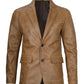 Men's camel leather blazer by NSM Jackets, side angle views