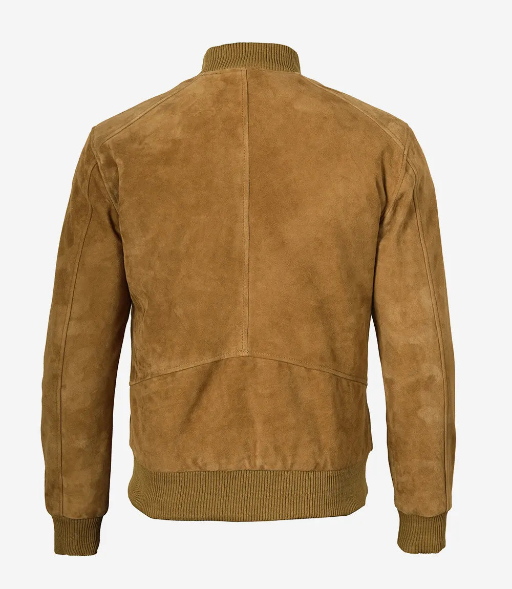 Men's Tan Suede Bomber Jacket - Side View