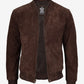 Men's Camel Suede Bomber Jacket - Full Length