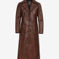 Long brown leather coat for men, front detail