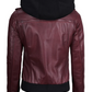 Blaze Women's Maroon Hooded Bomber Leather Jacket - Back View