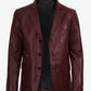 Maroon leather blazer for men, front view close-up