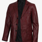 Earl men's maroon lambskin leather blazer, front view, buttoned