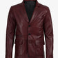 Earl maroon lambskin leather blazer, full front view