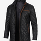 Knight Men's Black Quilted Leather Coat - Front View
