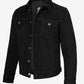 Men's Black Suede Leather Trucker Jacket - Front View