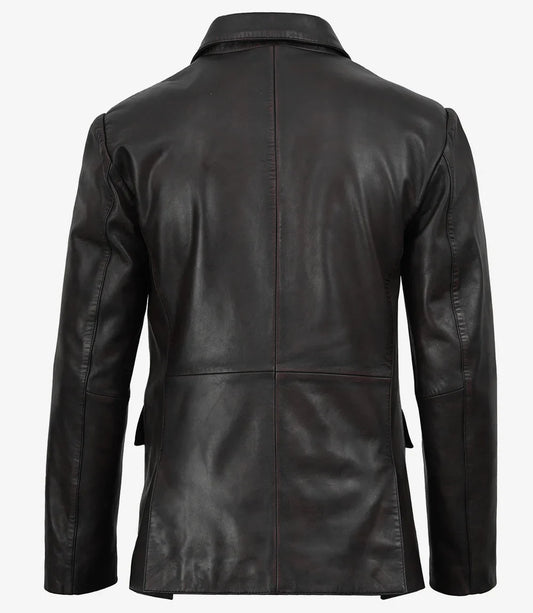 Men's black leather blazer by NSM Jackets, flap pocket detail