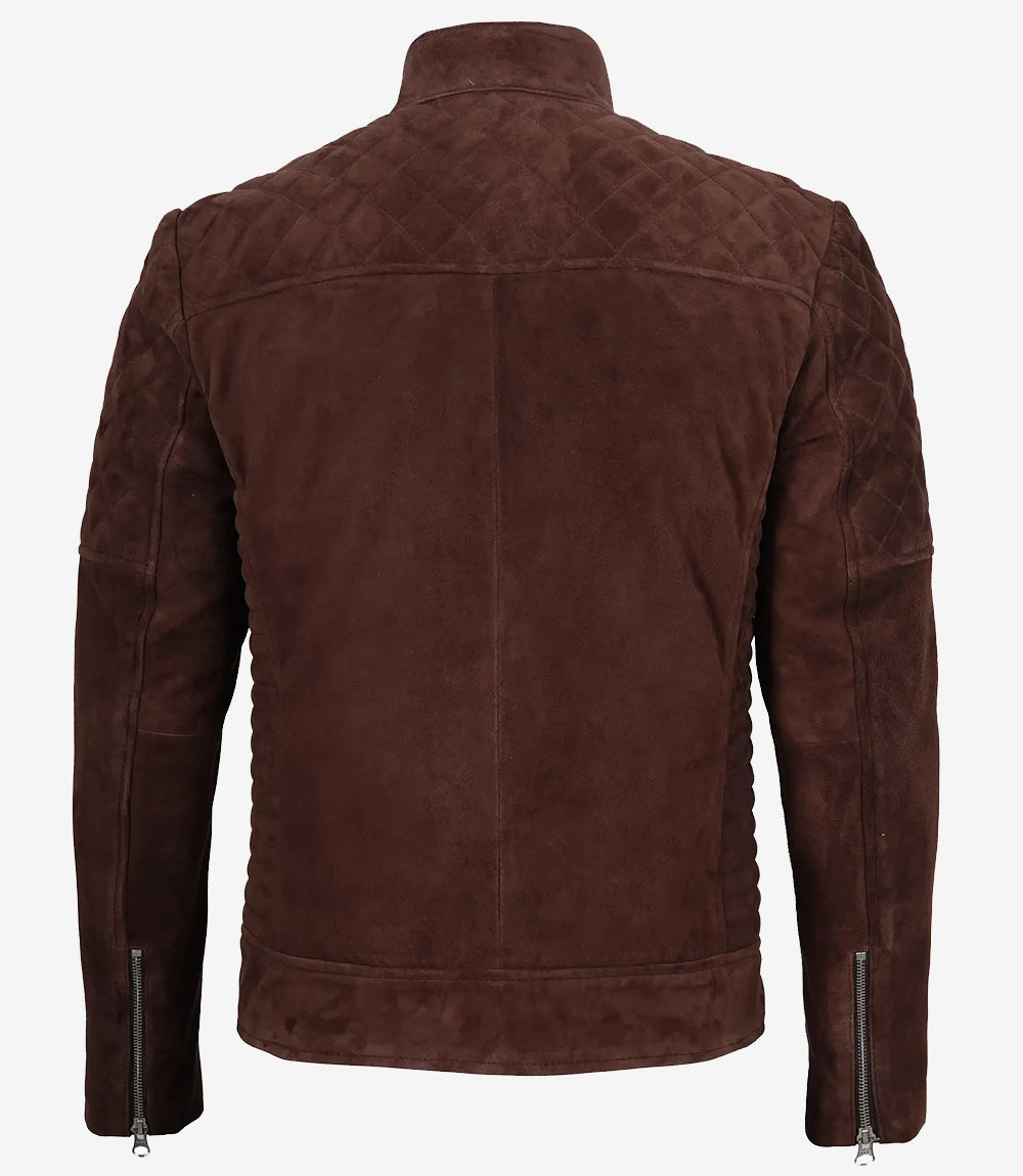 Men's Brown Suede Cafe Racer Jacket - Side View