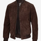 Men's Camel Suede Bomber Jacket - Front View