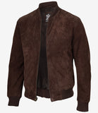 Men's Camel Suede Bomber Jacket - Front View