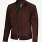 Men's Brown Suede Cafe Racer Jacket - Front View