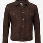 Men's Dark Brown Suede Trucker Jacket - Open View