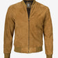 Men's Tan Suede Bomber Jacket - Detail View