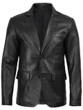 Men’s Black Real Leather Blazer – Front View