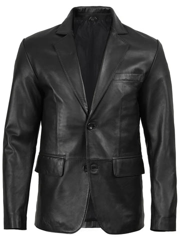 Men’s Black Real Leather Blazer – Front View