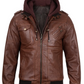 Atlas Men's Brown Hooded Bomber Leather Jacket - Front View