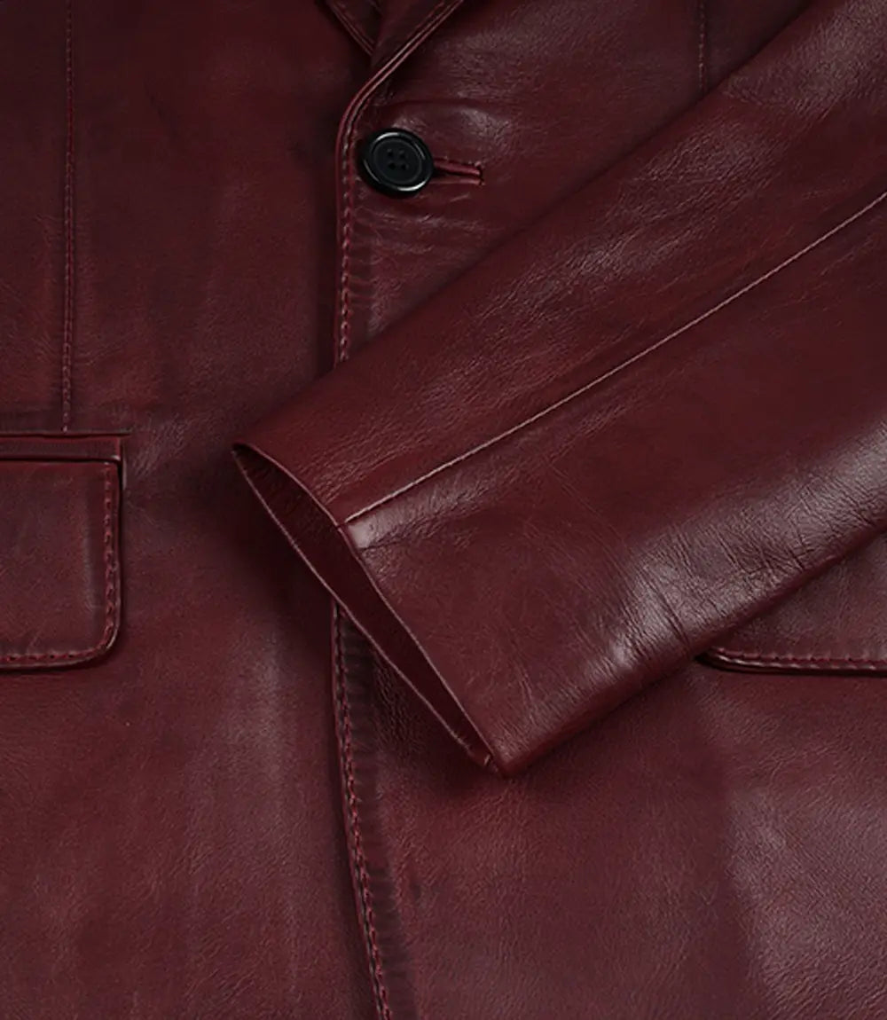 Duke burgundy lambskin blazer, pocket and lining features