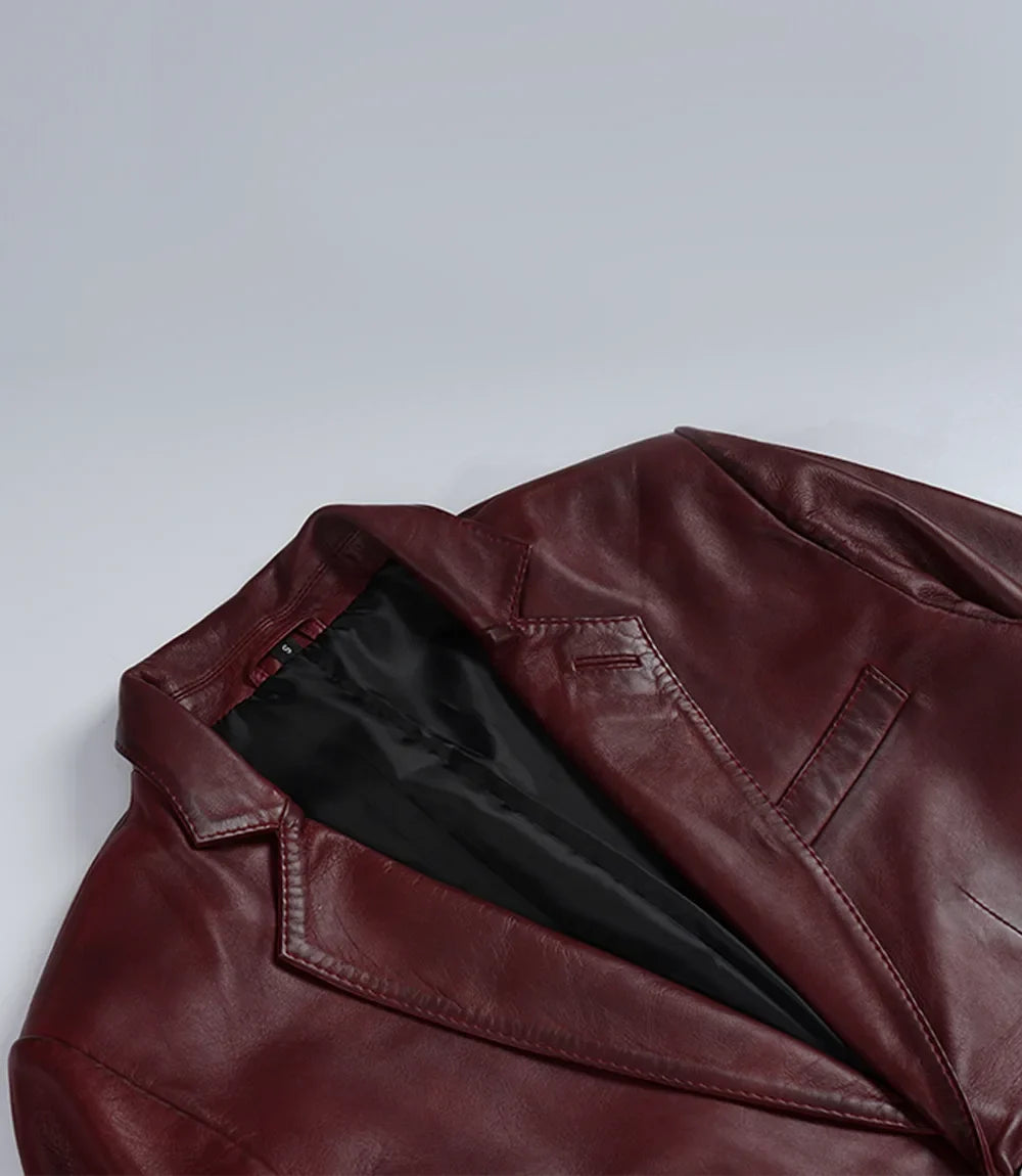 Burgundy lambskin leather jacket for men by NSM Jackets