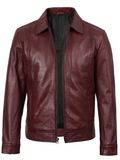 Burgundy Real Leather Harrington Jacket with Open Front | NSM Jackets