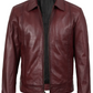 Harlow Men's Burgundy Leather Jacket - Front Open View