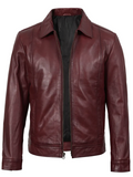 Harlow Men's Burgundy Leather Jacket - Front Open View