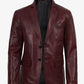 Duke burgundy wax leather blazer for men, angled front view