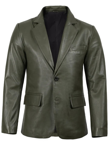 Men’s Green Real Leather Blazer – Front View
