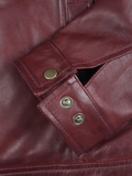 Close-up of cuff and snap detailing on Burgundy Leather Harrington Jacket | NSM Jackets