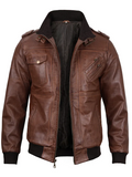 Men’s Brown Leather Bomber Jacket – Without Hood | NSM Jackets