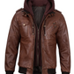 Atlas Men's Brown Hooded Bomber Leather Jacket - Side View