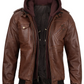 Atlas Men's Brown Hooded Bomber Leather Jacket - Front Open View