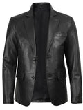 Black Leather Blazer for Men – Two-Button Design
