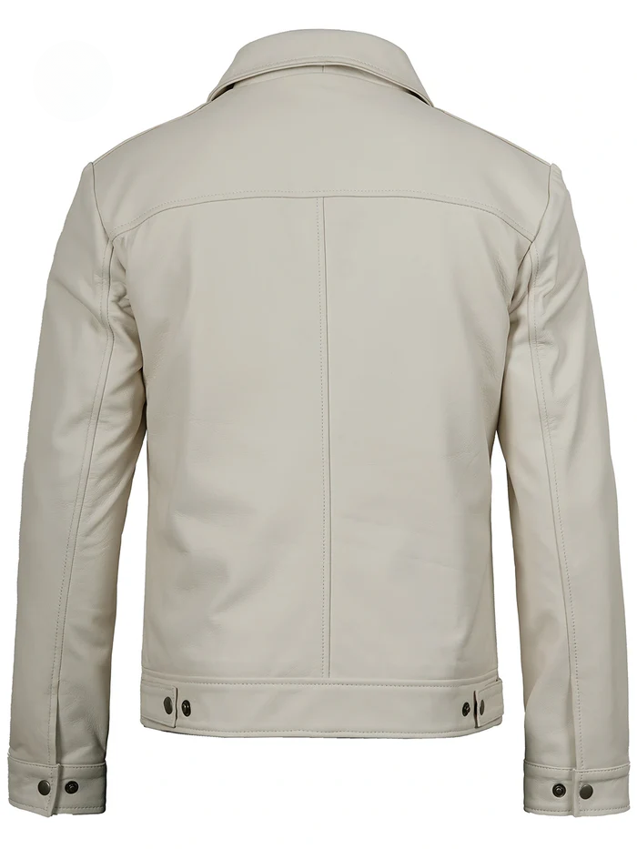 Harlow Men's White Leather Jacket - Front View