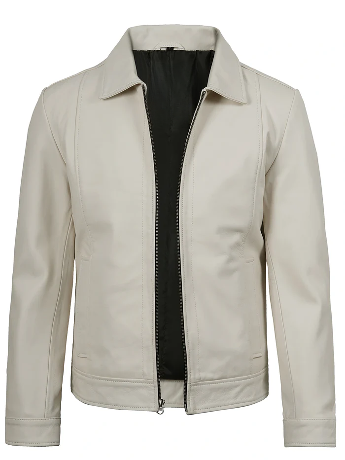 Harlow Men's White Leather Jacket - Side View
